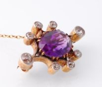 A 19th century amethyst and diamond brooch pin. Th