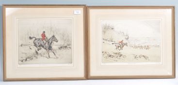 PAIR OF TOM CARR SIGNED DRYPOINT ETCHING OF HUNTIN