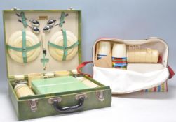 Two vintage retro picnic sets to include a vintage Brexton set within a green leatherette case