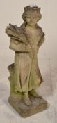An early 20th Century antique reconstituted stone garden ornament / statue in the form of a young