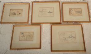 A group of five 19th Century Japanese framed and glazed woodblock prints of various Japanese