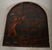 A large wooden hand pained advertising sign for Henry Miller PUrveyor of Clean Killed English