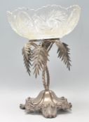 A good 20th Century silver plate table centerpiece in the form of a palm tree having a cut glass