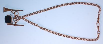 A hallmarked 9ct gold Victorian pocket watch chain having a curb link chain with swivels to each end