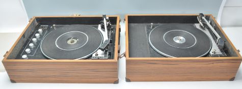 A vintage retro RT-VC dual record deck cased portable music system having two BSR P128 record decks.