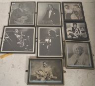 A good mix collection of framed and glazed printed photos of Jazz musicians to include Blind Lemon