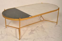 A mid century retro Italian strapwork metal and marble coffee / occasional table having two tone