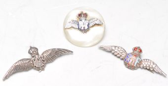 A collection of 2 silver RAF sweetheart brooches to include enamel set, silver set and faux mother