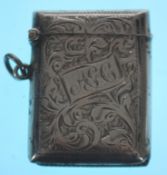 A silver hallmarked vesta case with rococo chase decoration and with strike to base. Hallmarked