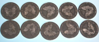 A good group of ten 1 oz fine silver United States Of America One Dollar coins with lady Liberty