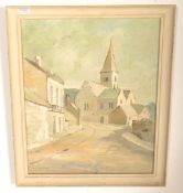 A J Daubeny - A mid 20th Century retro 1960's oil on board painting depicting French street scene in
