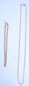 Two 9ct gold necklace chains to include a fine belcher link chain ad a rope twist chain. Both marked