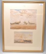 Military interest - a WWII Second World War pair of watercolour paintings depicting WWII Spitfires