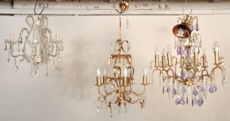 A collection of 20th century chandeliers to include a cut glass 6 branch example with facet cut