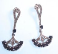 A pair of ladies art deco style dress earrings having fan shaped drops set with marcasites and round