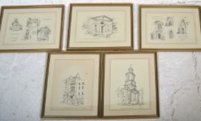 A group of five framed and glazed pencil sketch prints of various areas of Bishopsgate Lydney.