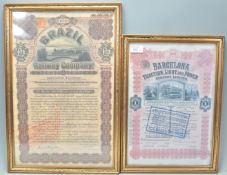 A pair of antique late 19th / early 20th century Railway share certificates - the first for the