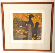 Frans Wesselman (20th Century) - Moorhens - A 20th Century coloured etching depicting moorhens