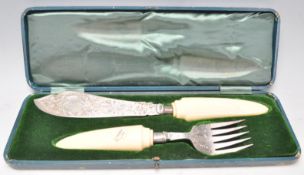 A 19th century George III silver hallmarked cased carving set. Dated for London 1814 with large