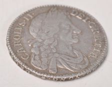 CHARLES II, SILVER HALF CROWN, 1677, laureate and draped bust, reverse crowned cruciform shields