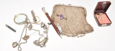 A mixed group of silver jewellery and other silver and silver plate items to include a silverplate