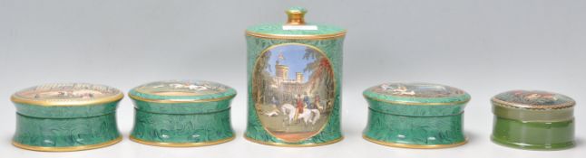 A collection of 20th Century ceramic 'malachite' pots in the manner of prattware, having a green