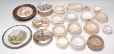 A group of four prattware lids to include Church of the Holy Trinity, Autumn depicting a girl