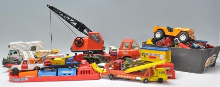 A collection of mixed vintage diecast you vehicles to include a Tonka truck crane, some boxed