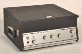 A vintage Portogram mark nine-M record player being black leather cased together with a Castle