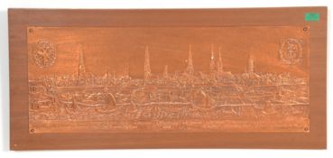 A retro 20th century teak wood and copper panel pr