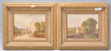 A pair of early 20th Century oil on canvas paintings of small proportions, each depicting