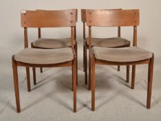 A good set of four vintage retro 20th Century teak framed dining chairs having single bentwood