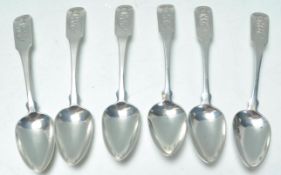 A set of 6 American Barzillia Benjamin ( 1800 -  1850) silver teaspoons in the wheatsheaf pattern