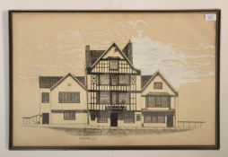 Local Interest - A vintage 20th Century framed and glazed pen and ink drawing / painting depicting
