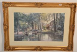 A 20th Century gilt antique style frame having moulded scrolled acanthus leaf decoration having a