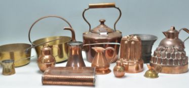A collection of antique late 19th / early 20th Century brass and copper wares to include Victorian