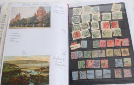 A collection of postal stamps and postcards to include blocks and part sheets of stamps,
