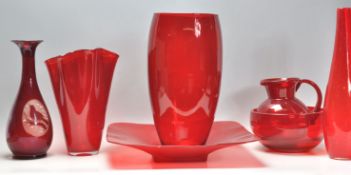 A group of vintage and retro 20th Century studio art glass in cranberry, red and ruby flash red