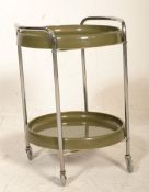 A retro mid century tubular chrome butlers serving trolley of cylindrical form. The tubular