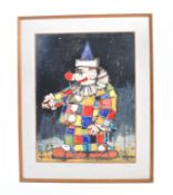 20TH CENTURY MIXED MEDIA ACRYLIC PAINTING OF A CLOWN