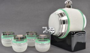 ORIGINAL ART DECO GLASS WHISKY BARREL AND DRINKS G