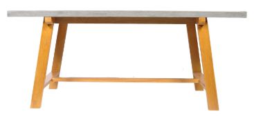 CONTMPORARY CONCRETE SLAB TABLE ON NATURAL OAK BASE