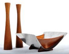 ARTHUR SALM 1960'S SWEDISH STAINLESS STEEL AND TEAK FRUIT BOWL
