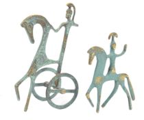 TWO 1950'S ETRUSCAN STYLE BRASS FIGURINE FREDERICK WEINBERG MANNER