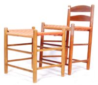 20TH CENTURY RETRO VINTAGE BEECH SIDE CHAIR AND FOOTSTOOL