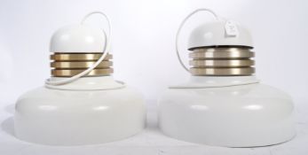 PAIR OF GERMAN 1960'S RETRO WHITE ENAMEL CEILING L