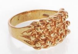 A hallmarked 9ct gold keepers ring having a plated