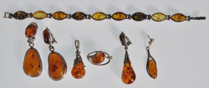A selection of amber and silver jewellery to inclu