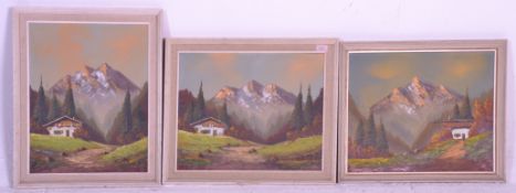 A set of 3 mid century oil on canvas landscape stu