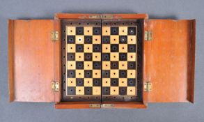 ANTIQUE 19TH CENTURY FRUITWOOD FOLDING TRAVEL CHES